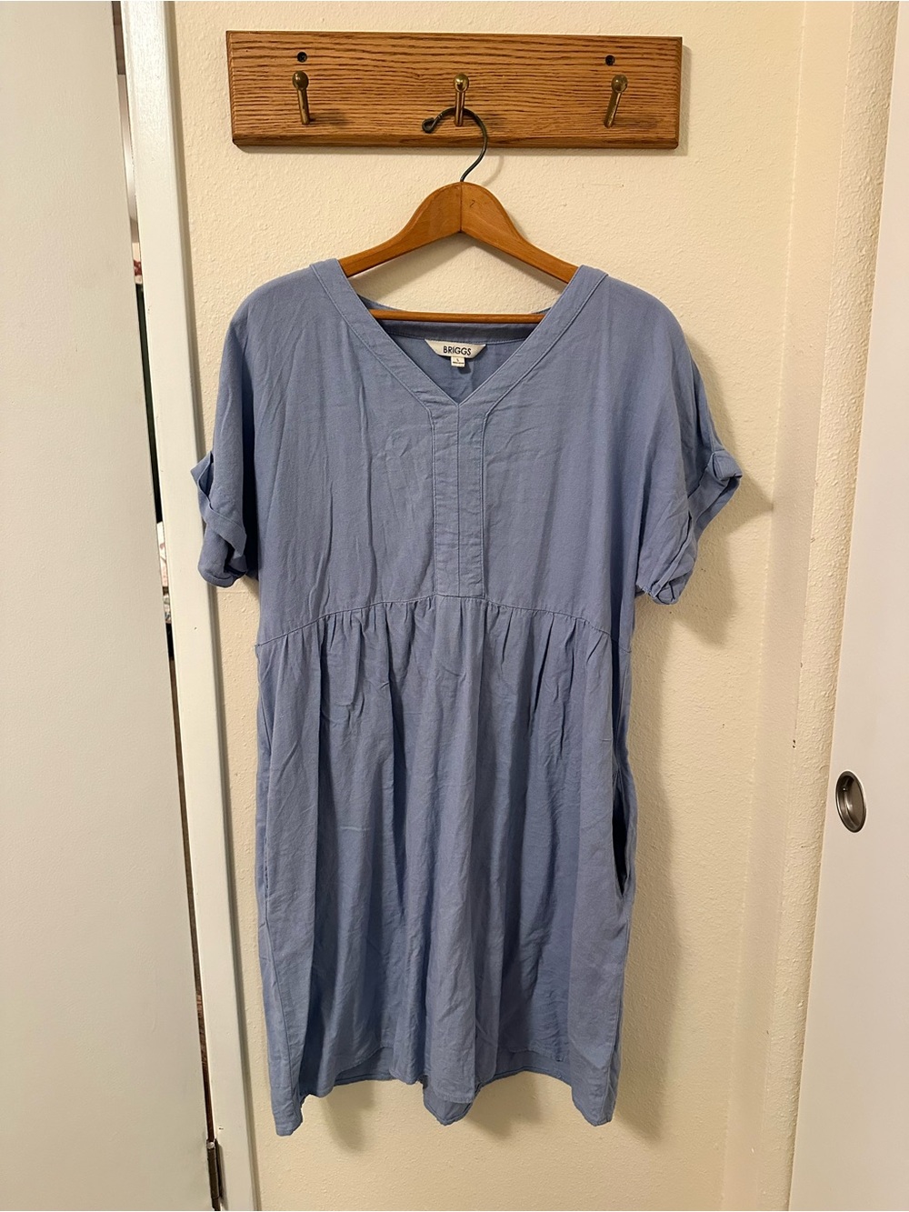 Linen Blend Briggs New York Dusty Blue V-Neck Midi Dress